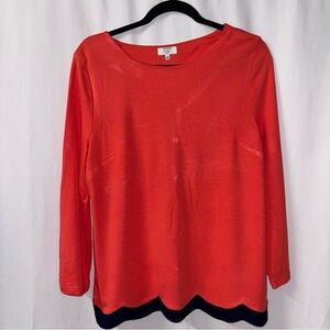 Crown & Ivy Coral Long Sleeve Top with Scalloped Hem Sz PM